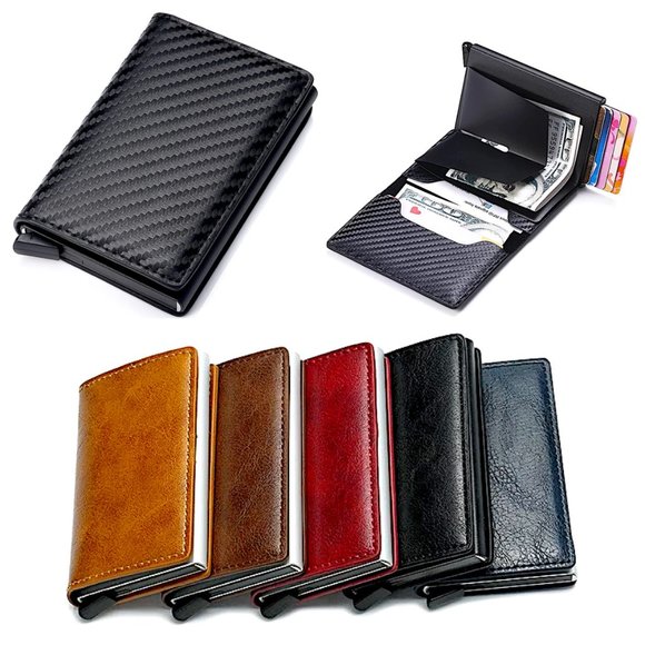 Mens RFID Blocking Leather Credit Card ID Holder Pop Up Slim Card Wallet - Picture 1 of 13